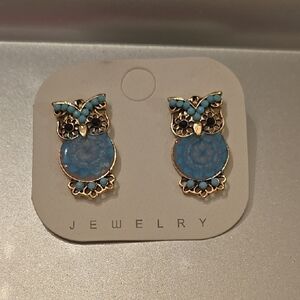 Charming Blue and Gold Owl Earrings